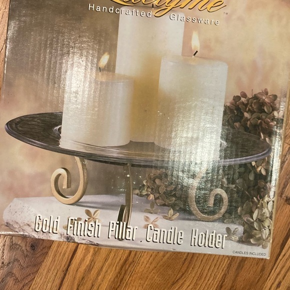 Other - Pillar Candles 3 +  Holder Gold Finish   -  NIB